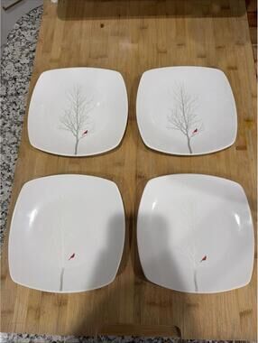 222 Fifth “Winter Cardinal” Appetizers/ Dessert Salad Plates 4 In Lot  8 1/4” *